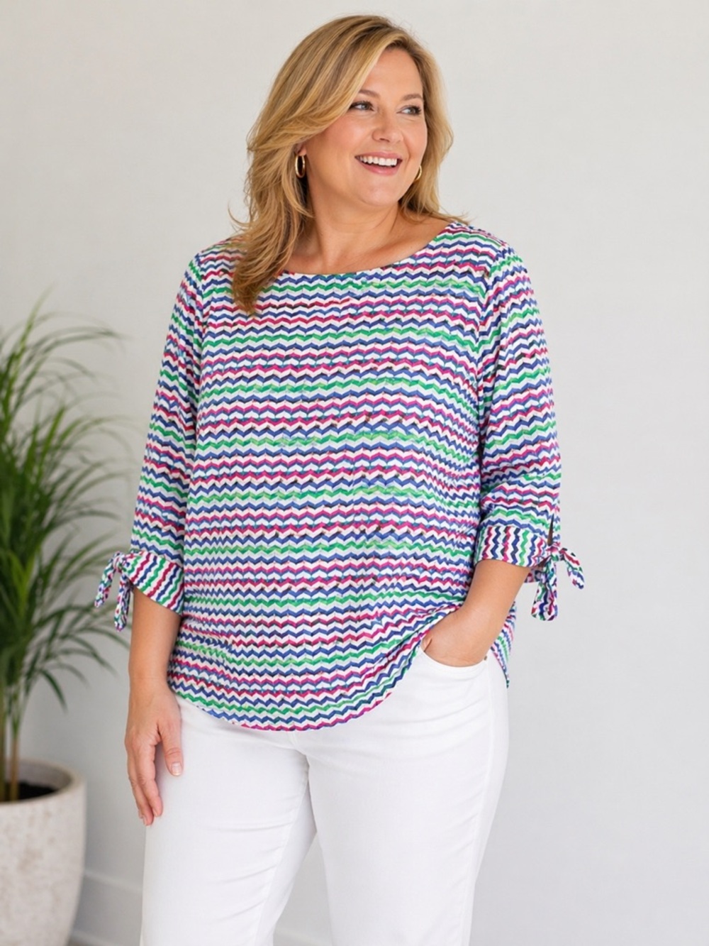 Talbots‎ Long Sleeve Multicolor Blouse Cuff Tie 2X Casual Classic Preppy Coastal